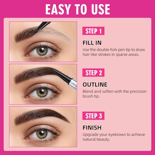 2 Pack Hair Like Eyebrow Pen Set, Long-Lasting Microblading Eye Brow Pencil for Natural Brows, 2-IN-1 Beginners & Daily Use Eyebrow Pencils for Women, Waterproof & Smudge-Proof Brow Tint