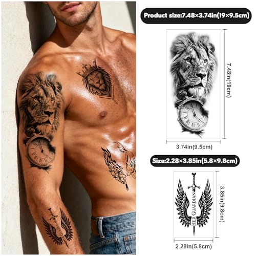 92 Sheet Temporary Tattoo Set - Lion Wolf Dragon Rose Designs