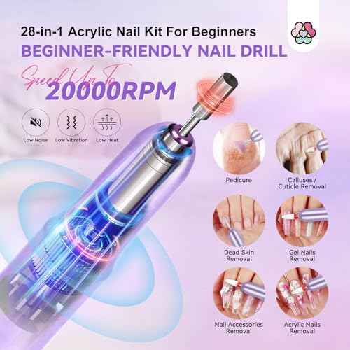 SAVILAND Acrylic Nail Kit with Drill: Nail Kit Acrylic Set with Everything for Beginners Glitter Powder and Liquid Set 100 Nails Tips Home DIY Manicure Salon