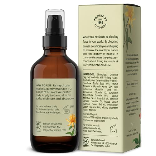 Banyan Botanicals Body Oil ? Lightweight & Non-Greasy Body Oil ? Ayurvedic Skin Care with Organic Jojoba Oil & Herbs for Soft, Smooth Skin ? 4 oz ? Non-GMO, Cruelty Free, Paraben Free Massage Oil