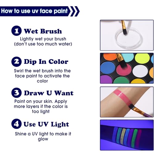 BADCOLOR Neon Glow Face Paint - 15 Colors UV Body Paint