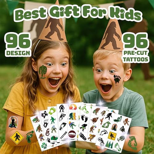 96 PCS Bigfoot Temporary Tattoos for Kids Party Favors
