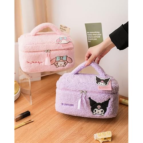 Kuromi Plush Cosmetic Bag Makeup Pouch Travel Portable Vanity Case Organizer with Handle