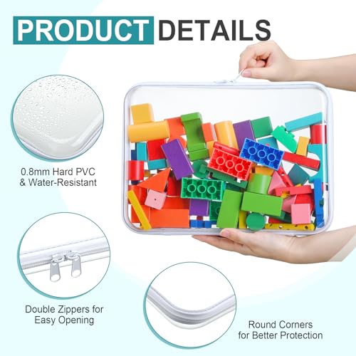 Sanwuta 6 Pcs Clear Hard Zipper Case Hard Plastic Zipper Pouches Makeup Bag Pencil Pouches Transparent Cases for Snacks Plastic Storage Organizer Box for Travel(White,12.6 x 9 x 2 Inch)