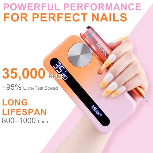 MEKK Professional Nail Drill 35000RPM E-File for Acrylic & Gel Nails - Orange-Pink