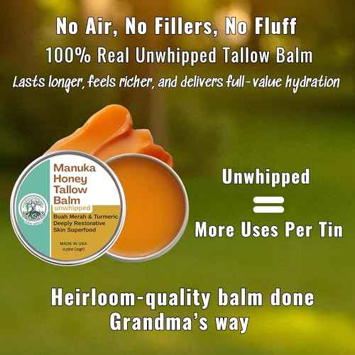 ProSeed Manuka Honey Unwhipped Tallow Balm ? Handmade Grass-Fed Beef Moisturizer with Frankincense, Vitamin E, Castor, Buah Merah & Turmeric ? Face & Body Cream for Men, Women & Kids ? Travel Size