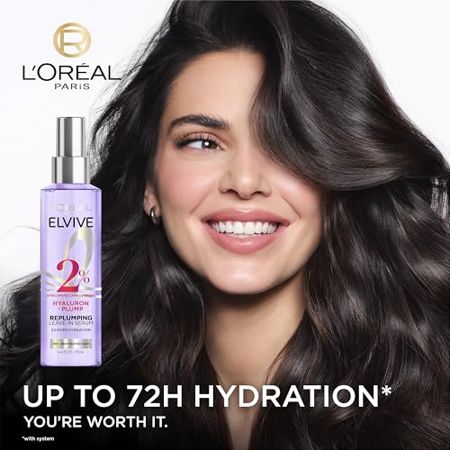 L'Oreal Elvive Hyaluron Plump Hair Serum - Hydrating Leave-In Treatment, 4.4 Fl Oz