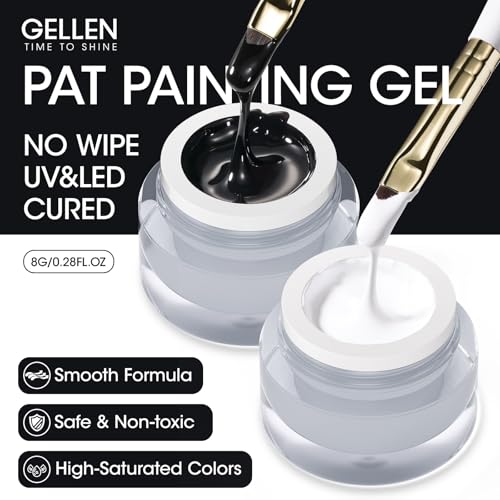 GELLEN Black & White Nail Painting Gel Set - 2Pcs 8g No Wipe Art Gel for Nails