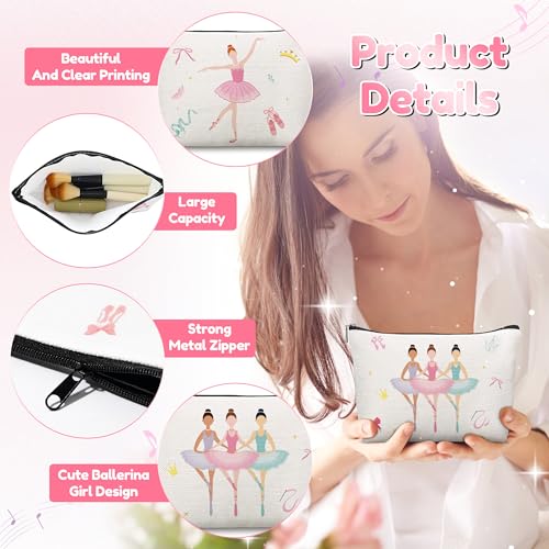 Y1tvei Ballerina Canvas Makeup Bags - Cute Ballet Dancing Girls Watercolor Cosmetic Bag Gift for Ballet Lover Small Portable Travel Toiletry Zipper Canvas Pouch for Holiday Birthday Dance Stuff, 12Pcs