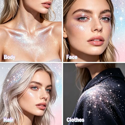 Sulily Silver Rainbow Glitter Hair & Body Spray - Long-Lasting, Water-Resistant Dry Powder