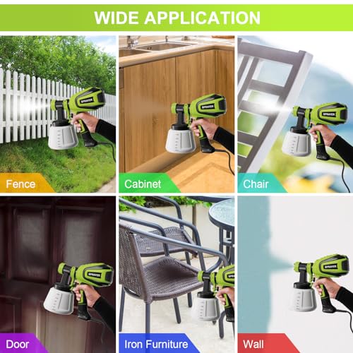 Paint Sprayer 700W, HVLP Electric Spray Paint Gun, with 4 Nozzles and 3 Patterns Cleaning & Blowing Joints Easy to Clean for Home Interior Cabinets Fence Walls Door Garden Chairs etc. VF803 Green