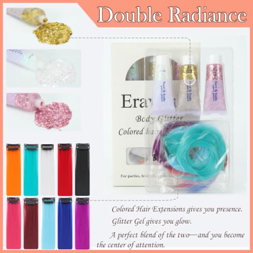 Glitter Gel & Clip-in Hair Extensions Set - Festival Party Glow Kit