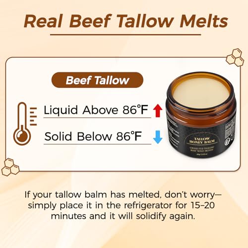 Beef Tallow for Skin with Honey, Unscented Moisturizing Tallow Balm for Face & Body,Grass-Fed£¬Deeply Nourishing for Dry Skin60g (2.1 oz)