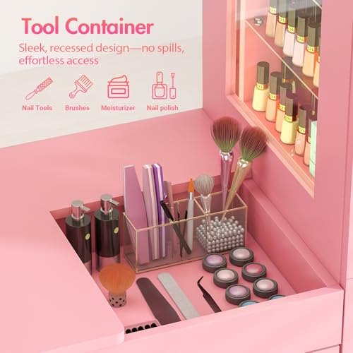 Nail Manicure Table with LED Display & Dust Collector - Pink