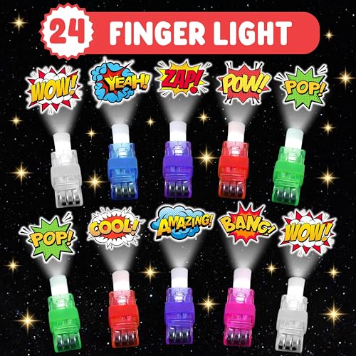Hero LED Finger Lights & Tattoos 72 Pc Party Favor Set
