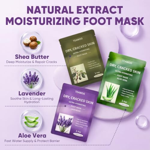 TEAWOO Moisturizing Foot Masks for Dry Cracked Feet - 18 Pairs Value Pack