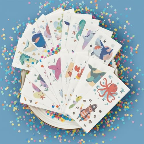 PapaKit 36 Pc Ocean Animals Temporary Tattoos for Kids - 18 Individually Wrapped Sheets | Under The Sea Birthday Party Favors, School Rewards, Goodie Bag Fillers
