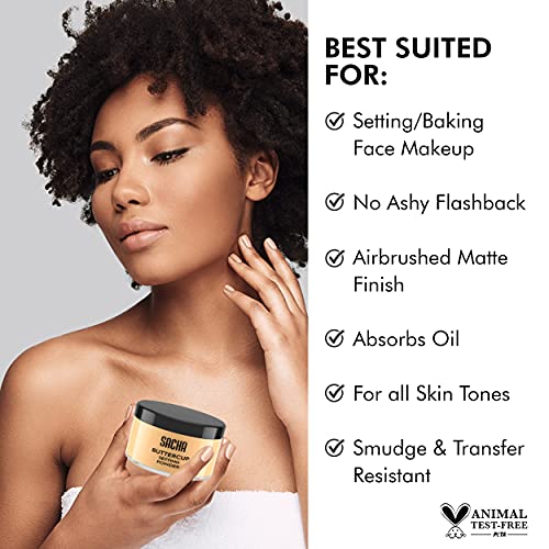 Sacha BUTTERCUP Setting Powder. No Ashy Flashback. Blurs Fine Lines and Pores. Loose, Translucent Face Powder to Set Makeup Foundation or Concealer. For Medium to Dark Skin Tones, 1.75 oz.
