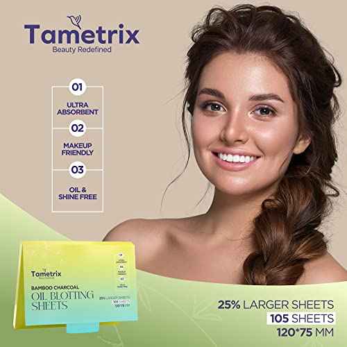High-Performance Oil Blotting Sheets for Face with Bamboo Charcoal 105 sheets - Makeup Friendly Blotting Papers for Oily Skin - Easy Dispensing Blotting Papers