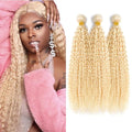 Freiuoke 613 Blonde Kinky Curly Hair Extensions 300g Bundle 18-22 Inch Dark Gold Blonde Variation #613 Dark Gold Blonde J / 18-20-22