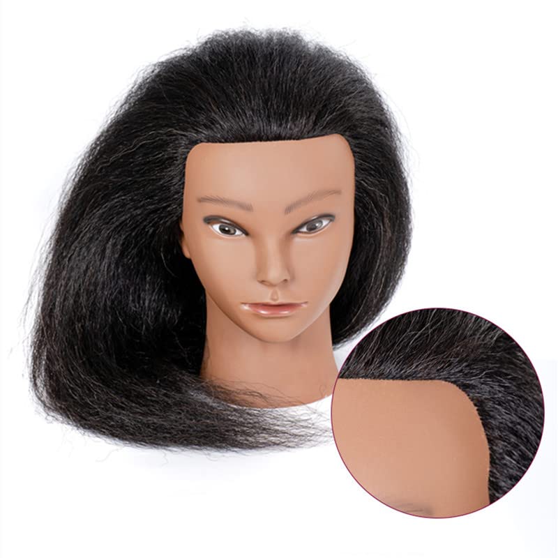 Mannequin Head with 100% Human Hair - 16 Inch Black Hair for Styling & Practice