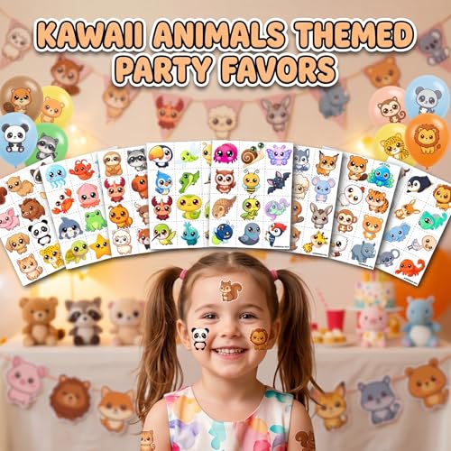 96 PCS Kawaii Animals Temporary Tattoos for Kids