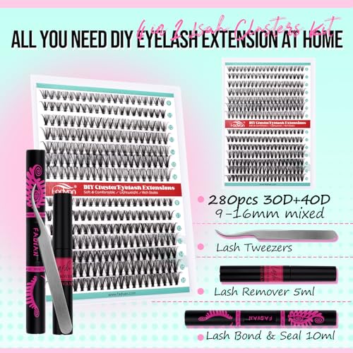 FADVAN Lash Clusters 280pcs DIY Eyelash Extensions Kit 9-16mm