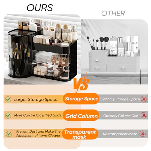 Rotating Makeup Organizer with Drawers - Large Capacity Cosmetic Storage
