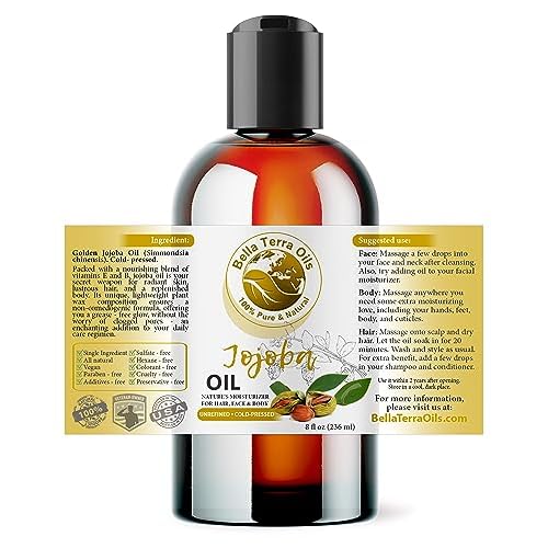 Bella Terra Oils - Organic Jojoba Oil 8oz - Embrace Organic Jojoba's Hydrating Potential, Rich in Essential Nutrients & Antioxidants, Perfect for Nail Oil Enthusiasts
