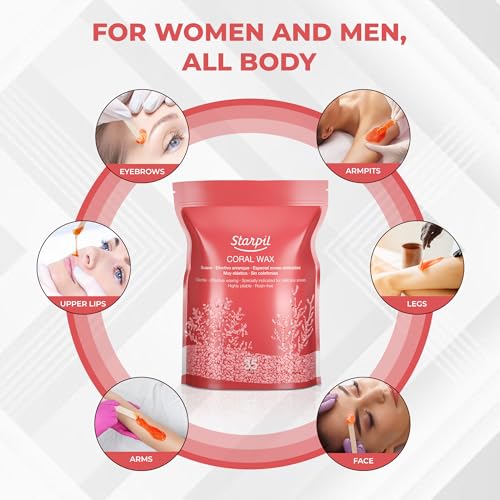 Starpil Wax 1000g / 2.2 lb Coral Hard Wax Beads for Painless Hair Removal, Stripless Wax Beads, Polymer Blend Low Temperature Wax for Face, Bikini, Brazilian, Legs, Underarm, Back and Chest