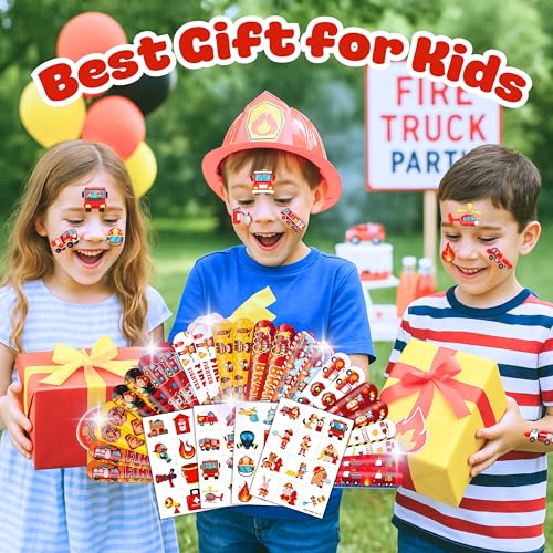 72-Piece Fire Truck Party Favors Set - Tattoos & Slap Bracelets