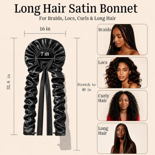Kemispary XL Long Satin Bonnet for Braids & Dreadlocks