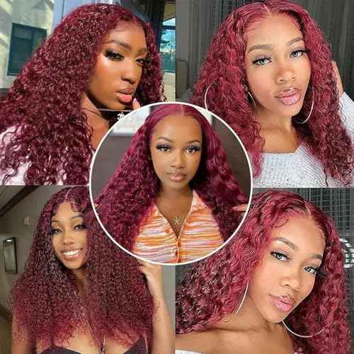 Augfst Brazilian Virgin Human Hair Bundles Burgundy 99J Water Wave Curly Human Hair Bundles 10 12 14 inch Unprocessed Brazilian Wine Red Quick Weave Hair for Black Women
