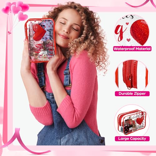 12 Pcs Valentine's Day Teacher Appreciation Gifts Thank You Makeup Bags PVC Clear Portable Goodie Bags Organizer 7 x 4.3 x 2.4 '' Travel Zippered Toiletry Carry Pouch for Teacher Gift