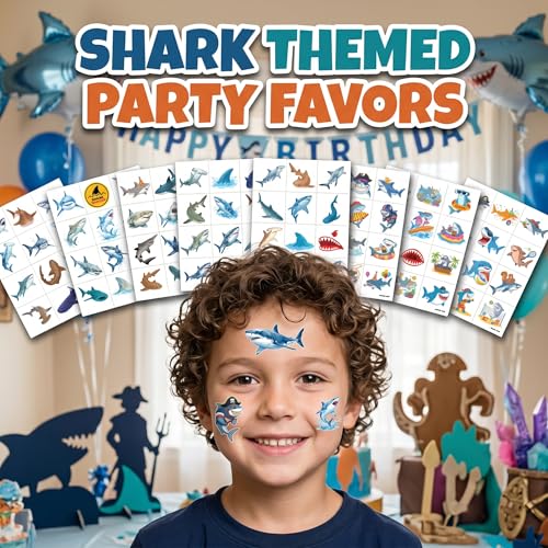 96 Shark Temporary Tattoos for Kids - Ocean Party Favors
