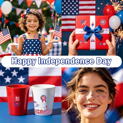 4th of July Glow in Dark Face Tattoos - Patriotic Temporary Tattoos