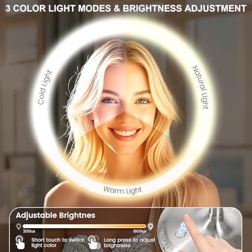 VESAUR 1X15X HD Lighted Makeup Mirror, 9" Large 5000mAh Rechargeable Double Sided Magnifying Mirror with 3 Touch Dimmable Light, 360¡ÆRotation Detachable for Travel Vanity Mirror, Pearl Nickel, Gifts