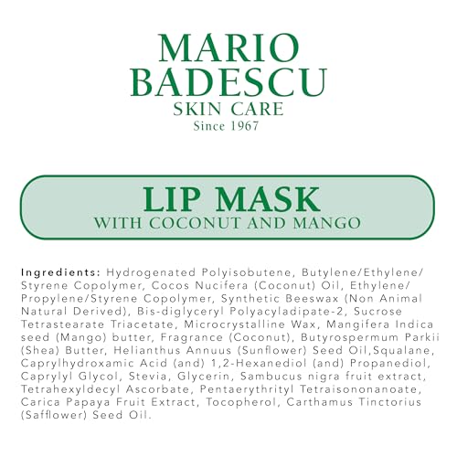 Mario Badescu Lip Mask with Coconut and Mango for All Skin Types, Overnight Lip Treatment Enriched With Skin Softening Coconut Oil, Sunflower Seed Oil and Hydrating Shea Butter, 0.5 Ounces