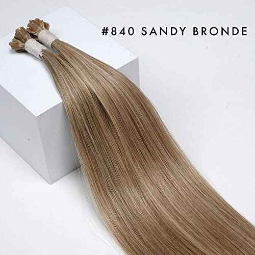 U Tip Hair Extensions by Everlong, Remy Human Hair, Fusion Glue Adhesive Method, Premium Keratin 56 gram Bundles, 20" #840 Sandy Bronde