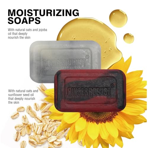 Rinse & Robust Mens Soap 4Pcs Natural Mens Bar Soap Cleansing Soap Bar Set Gift for Men Exfoliating & Moisturizing Luxury Soap FACE BODY HAND SHAVE Soap 4 In 1 All Skin Type |5.3 oz of 4 Bars