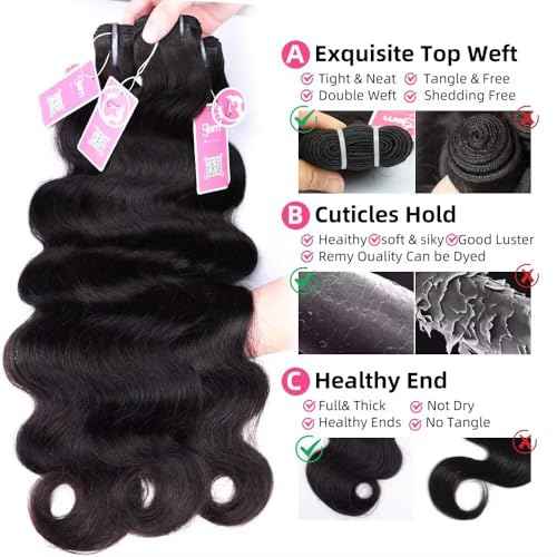 MSGEM 15A Body Wave Bundles Human Hair Brazilian Body Wave Human Hair Weave 3 Bundles 18 20 22 inch 100% Unprocessed Virgin Human Hair Extensions for Black Women Natural Color