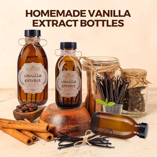 12 Pack 4 oz Amber Glass Bottles for Homemade Extracts & Oils
