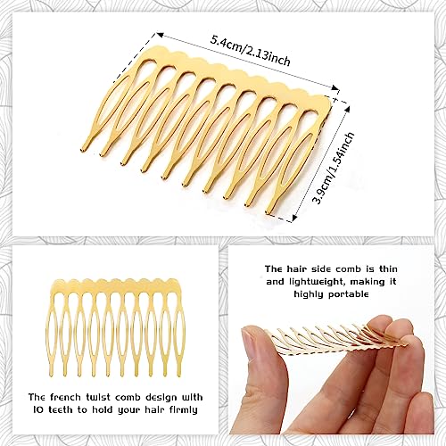 Cinaci 30pcs Small Plain Blank DIY Craft Gold Metal Hair Side Combs Slides with 10 Teeth Wedding Bridal Veil Combs Headpieces French Twist Bun Hair Clips for Women Flower Girls Brides (Gold-30 Pack)