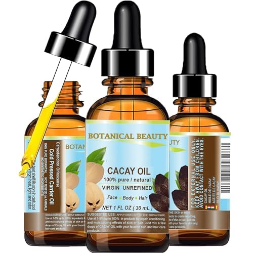 Botanical Beauty CACAY OIL 100% Pure Natural Virgin Unrefined Cold-pressed carrier oil WILD GROW 1 Fl oz 30 ml For Face, Skin, Body, Hair. Anti Wrinkle Face Oil Natural Retinol Vitamin A, Vitamin E