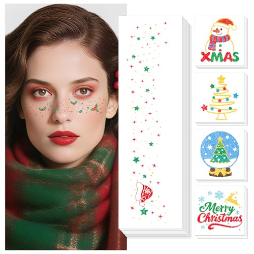 Christmas Glitter Face Tattoos - 40 Sheets Temporary Tattoo Stickers