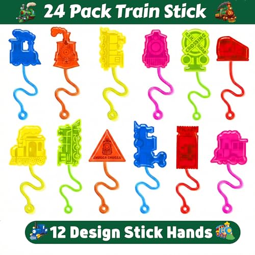 48PCS Train Party Favors - 24PCS Temporary Tattoos & 24PCS Stick Hands Party - Perfect Birthday Party Supplies, Goodie Bag Stuffers, Treasure Box Toys, Classroom Prizes, and Student Gifts