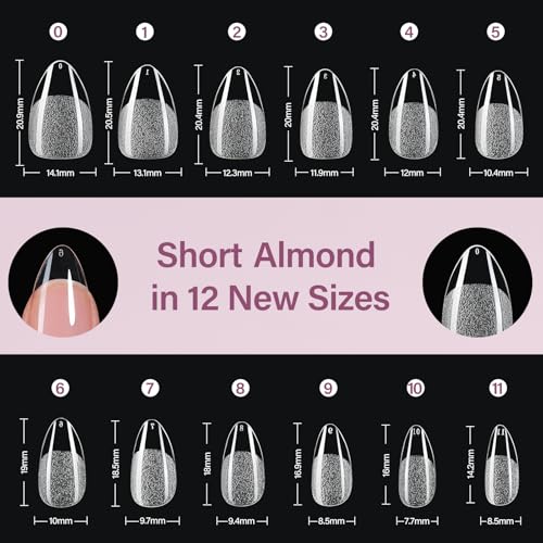 Misssix Short Almond Gel Nail Tips Kit, 216Pcs with UV Lamp