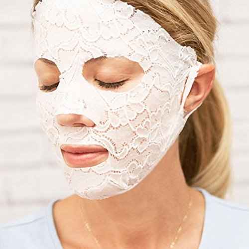 LACE YOUR FACE Patented Compression Facial Mask, AS SEEN ON SHARK TANK, Reusable Biodegradable Cotton Anti Aging Skin Care, Rejuvenating Collagen, 4 pack