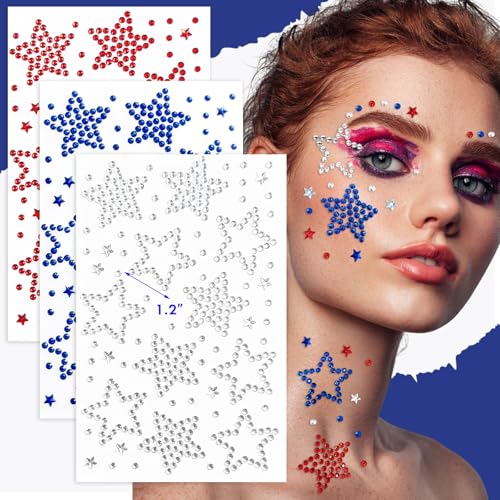 900 Pcs Patriotic Face Gems Stickers - 4th of July Rhinestones