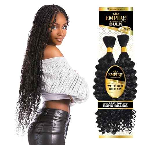 Sensationnel Empire Bulk Braiding ? Water Wave Human Hair Braids for Knotless Boho Box or Curly Loosewave Styles 1 pack (18 inch, 1 JETBLACK)
